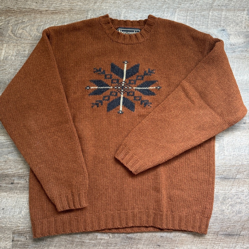 Vintage 90s Abercrombie and Fitch Lambswool Knit Snowflake Grandpa Sweater Large - Picture 7 of 11